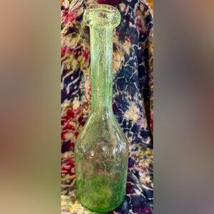 Vintage Hand Blown Biot water green bubble glass bottle